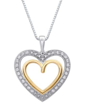 Marsala - Diamond Double Heart Halo 18" Pendant Necklace (1/4 ct. t.w.) in Sterling Silver & 14k Gold-Plate