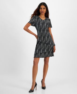 Connected - Petite Tiered Pleated Short-Sleeve Sheath Dress