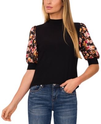 CeCe - Women's Mock Neck Puff-Sleeve Top