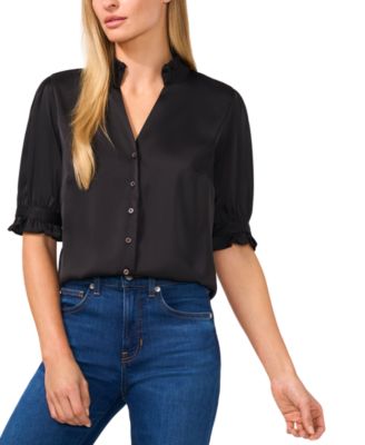CeCe - Women's Puff-Sleeve Button-Front Blouse