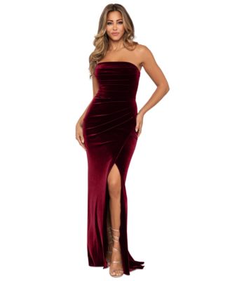 XSCAPE - Petite Velvet Bustier Sleeveless Side-Slit Gown