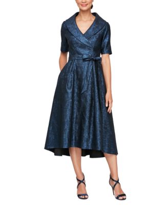 Alex Evenings - Women's Printed Jacquard Collared Dress