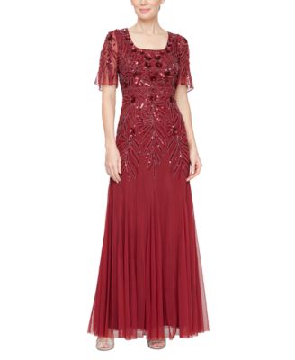 Alex Evenings - Women's Sequin Chiffon Flutter-Sleeve Gown