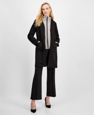 T Tahari - Women's Faux-Suede Open-Front Midi Jacket
