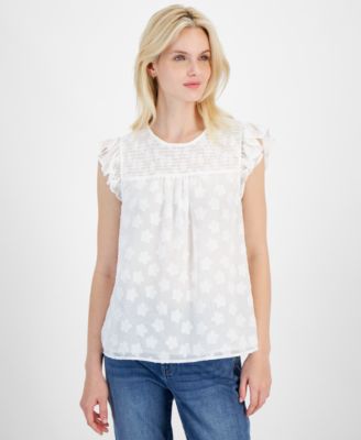 Tommy Hilfiger - Women's Smocked Flutter-Sleeve Top