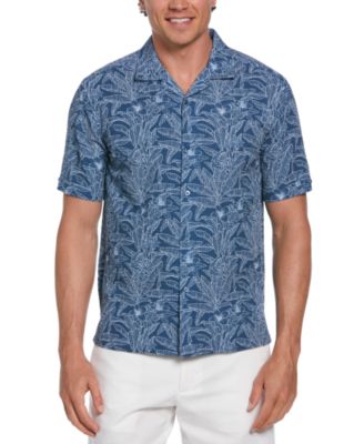 Cubavera - Men's Big & Tall Short Sleeve Seersucker Leaf Print Button-Front Shirt