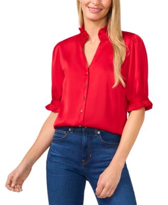 CeCe - Women's Puff-Sleeve Button-Front Blouse