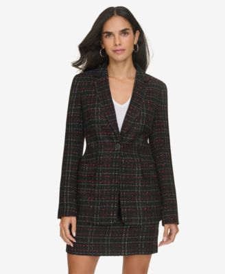 Calvin Klein - Women's One-Button Plaid Tweed Blazer