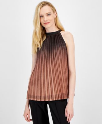 T Tahari - Women's Shimmer Metallic Pleated Halter-Neck Top