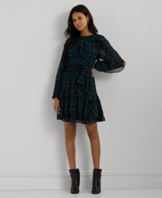 Lauren Ralph Lauren - Women's Plaid Ruffle-Trim Georgette Tiered Dress