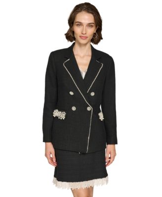 KARL LAGERFELD PARIS - Women's Pearl-Trim Tweed Blazer
