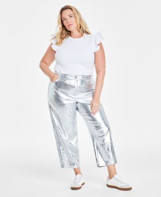 On 34th - Trendy Plus Cropped Straight-Leg Metallic Pants
