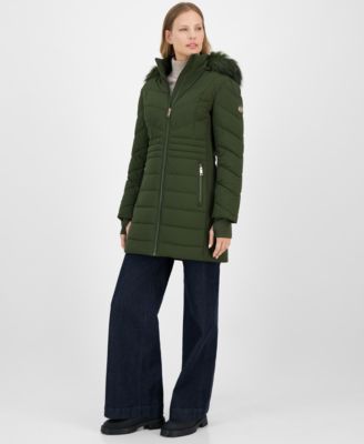 Michael Kors - Women's Faux-Fur-Trim Hooded Puffer Coat