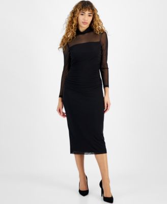 Bar III - Women's Long-Sleeve Mesh Turtleneck Dress