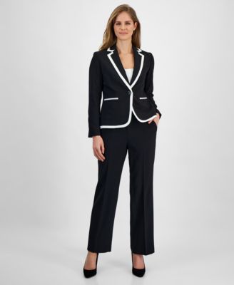 Le Suit - Petite Contrast-Tipped Pant Suit
