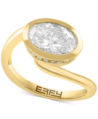 EFFY Collection - Lab Grown Diamond Oval & Round Bezel Halo Swirl Ring (2-1/8 ct. t.w.) in 14k Gold