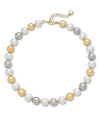 Charter Club - Two-Tone Imitation Pearl All-Around Collar Necklace, 16" + 2" extender