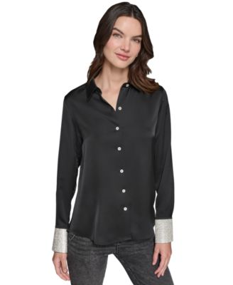 KARL LAGERFELD PARIS - Women's Rhinestone-Cuff Shirt