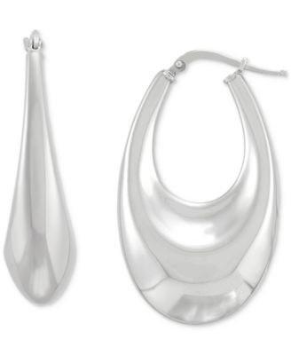 Italian Silver - Polished Oval Medium Hoop Earrings in Sterling Silver, 1.57"