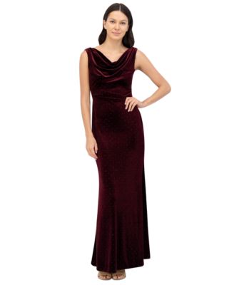 Eliza J - Petite Cowlneck Velvet Rhinestone-Dotted Evening Gown