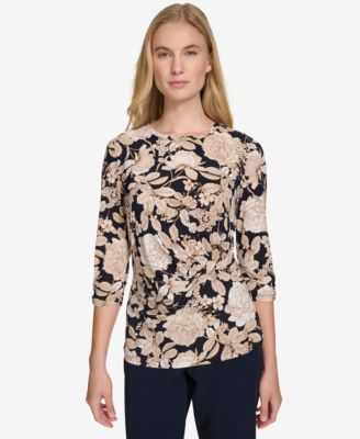 Tommy Hilfiger - Women's Printed Crewneck Elbow-Sleeve Top