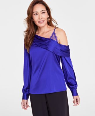 I.N.C. International Concepts - Women's Lace-Shoulder Long-Sleeve Blouse