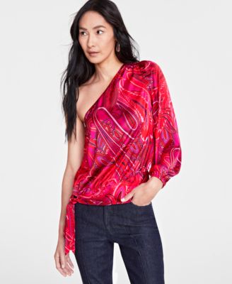 I.N.C. International Concepts - Women's Printed Long-Sleeve One-Shoulder Top