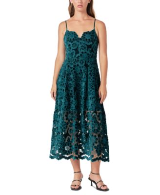 endless rose - Women's Sweetheart-Neck Velvet Lace Midi Dress