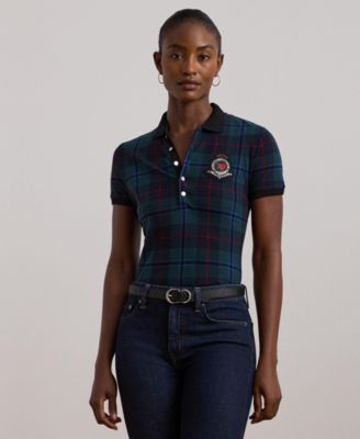 Lauren Ralph Lauren - Women's Plaid Beaded-Crest Piqu&eacute; Polo Shirt