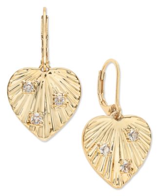 On 34th - Gold-Tone Pav&eacute; Textured Heart Drop Earrings