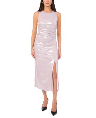1.STATE - Women's Asymmetric Ruched Metallic Midi Dress