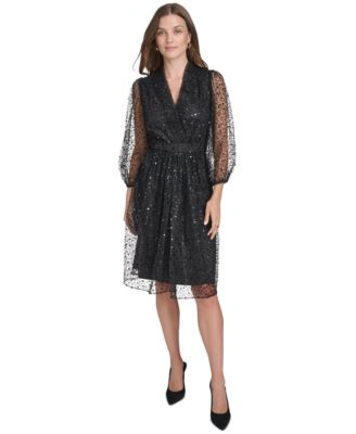 Halston - Women's Sequined Fit & Flare Dress