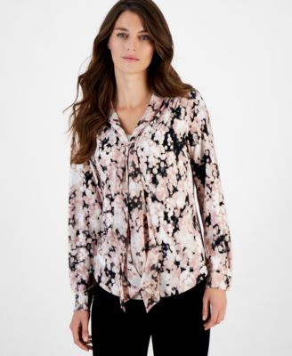 Anne Klein - Women's Mixed-Media Long-Sleeve Blouse