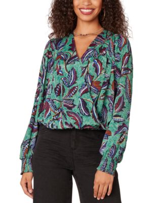 Democracy - Petite Printed Surplice Blouson-Sleeve Blouse