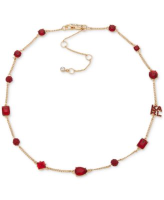 KARL LAGERFELD PARIS - Gold-Tone Pav&eacute; Logo, Fireball & Mixed-Cut Crystal Collar Necklace, 16" + 3" extender