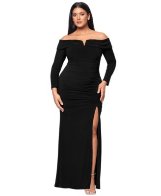 XSCAPE - Plus Size Off-The-Shoulder Ruched Evening Gown