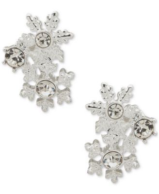 Anne Klein - Silver-Tone Crystal Snowflake Cluster Clip-On Drop Earrings