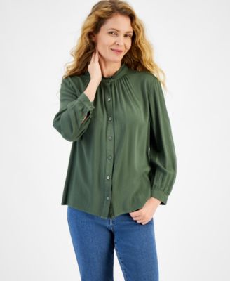 Style & Co - Women's Fem Long-Sleeve Button-Front Top