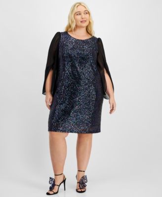 Connected - Plus Size Rainbow Cape-Sleeve Sequin Shift Dress