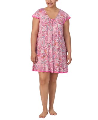Ellen Tracy - Plus Size Printed Flutter-Sleeve Nightgown