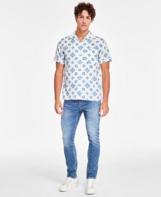 Sun + Stone - Men's Leblanc Regular-Fit Geo-Print Button-Down Linen Blend Camp Shirt
