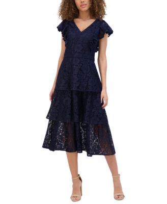 kensie - Women's Tiered Lace Midi Dress