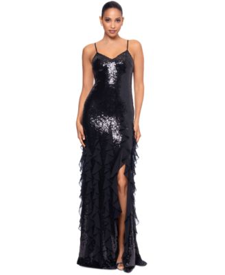 Betsy & Adam - Women's Sequined Ruffled Gown