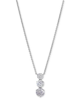Eliot Danori - Silver-Tone Graduated Cubic Zirconia Pendant Necklace, 16" + 2" extender