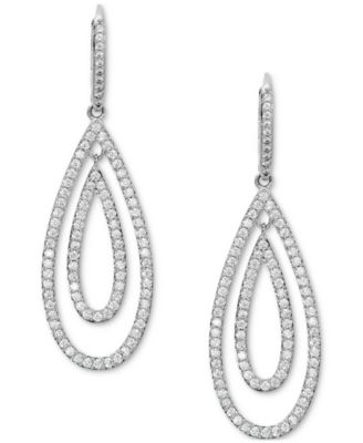 Eliot Danori - Silver-Tone Double Open Teardrop Pav&eacute; Leverback Earrings