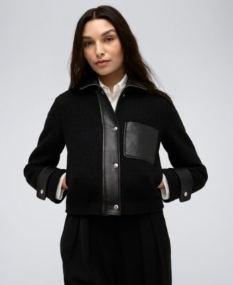 Kenneth Cole - Women's Cropped Boxy Faux-Leather-Trim Moto Jacket