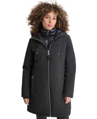 DKNY - Women's Hooded Bibbed Zip-Front Puffer Coat
