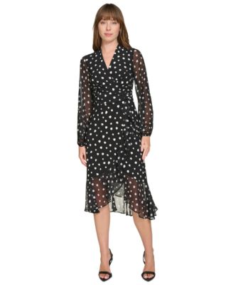 Tommy Hilfiger - Women's Dot-Print Faux-Wrap Dress