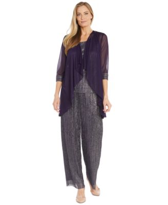 R & M Richards - Petite Sheer Jacket, Shiny Top & Pants