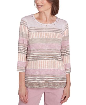 Alfred Dunner - Petite Telluride Striped Patchwork Top
